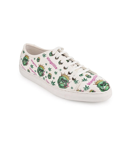 Kingzilla Weed Design Snow White Shoe - Printed Synthetic Vegan Leather Sizes