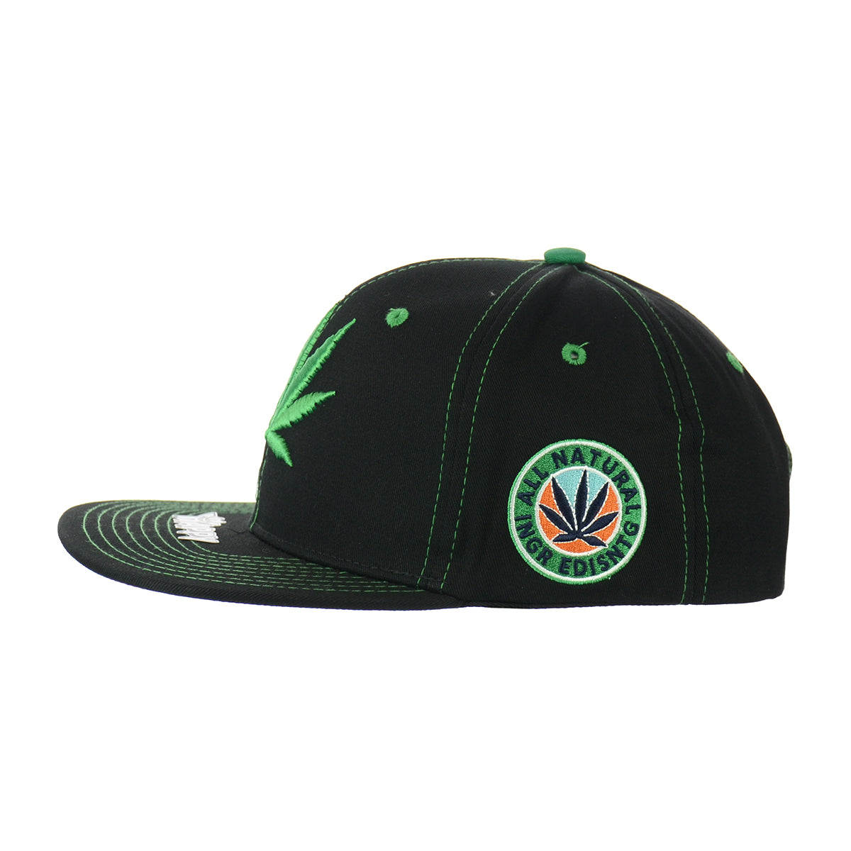 All Natural Ingredient Cannabis Leaf Embroidered Snapback Hat