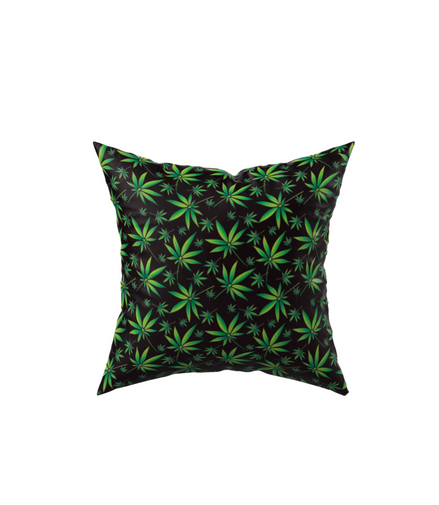 Cannabis Leaf Alternative Polyester Black Pillow, Couch Cushion, Sham Stuffer (Size:18x18)