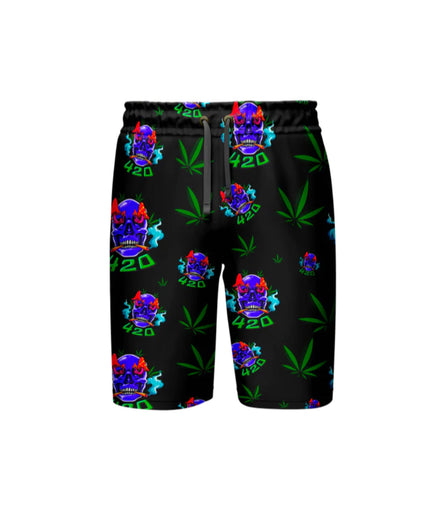 420 Skull Leaf Black Short, Pack of 5 Sizes Sets, 1-M, 1-L, 1-XL, 1-XXL, 1-XXXL