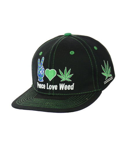 Peace Love Weed Hat Embroidered Snapback Hat