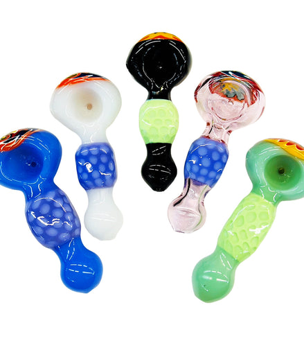 4.5" Hand Pipe Spoon Reversal Glass Art with Honeycomb Design