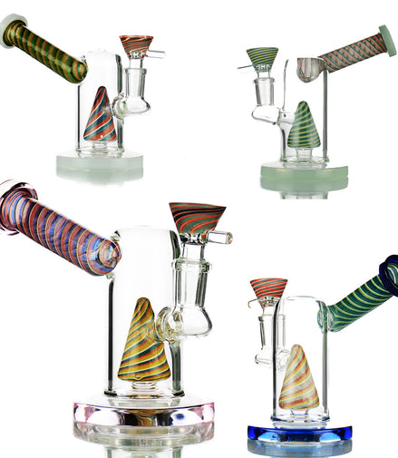 7" Water Pipe with Side Car and Reversal Glass Art 14mm Male Bowl