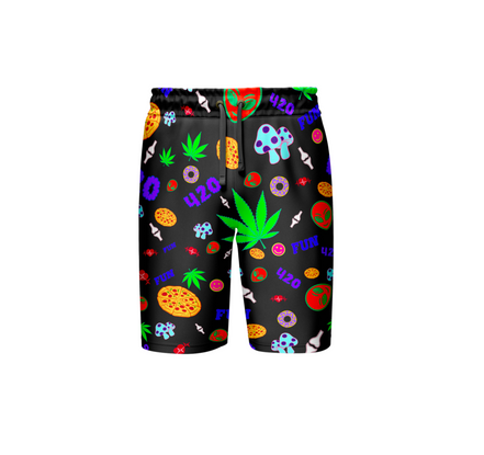420 Mushroom Donut Cannabis Leaf Shorts Pack of 5 Units 1-M, 1-L, 1-XL, 1-XXL, 1-XXXL -- 100% Polyester