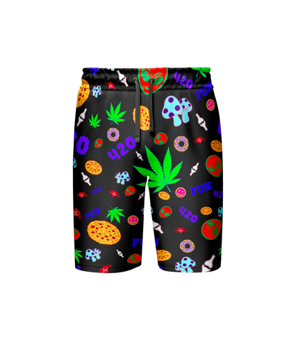 420 Mushroom Donut Cannabis Leaf Shorts Pack of 5 Units 1-M, 1-L, 1-XL, 1-XXL, 1-XXXL -- 100% Polyester