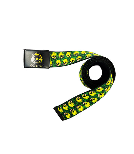 Unisex Adjustable Belt One Size All - Skull Weed Leaf Prints