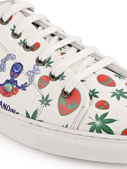 I am Landing Weed Design Snow White Shoe - Printed Synthetic Vegan Leather Size