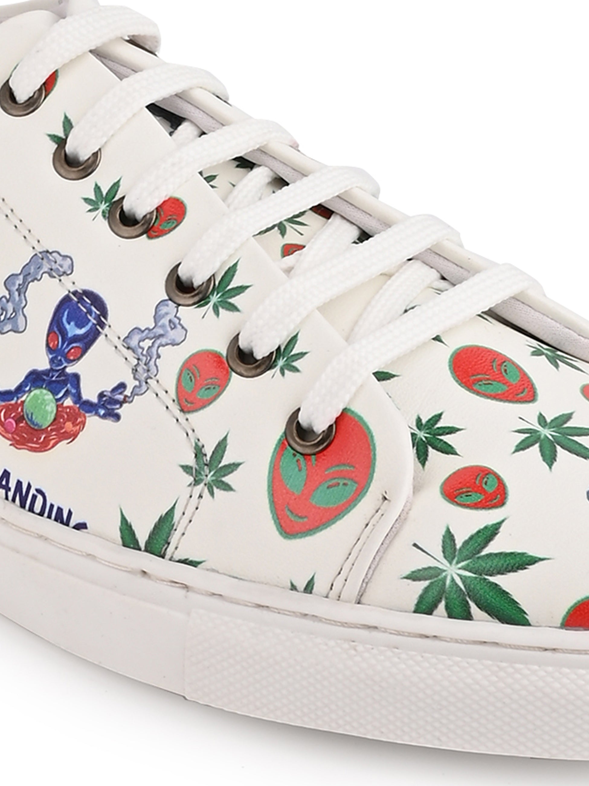 I am Landing Weed Design Snow White Shoe - Printed Synthetic Vegan Leather Size