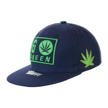Go Green Leaf Embroidered Snapback Hat 100% Cotton