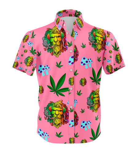 Lion Smoking Leaf Pink Shirt and Short Set, Pack of 5 Sizes Sets, 1-M, 1-L, 1-XL, 1-XXL, 1-XXXL