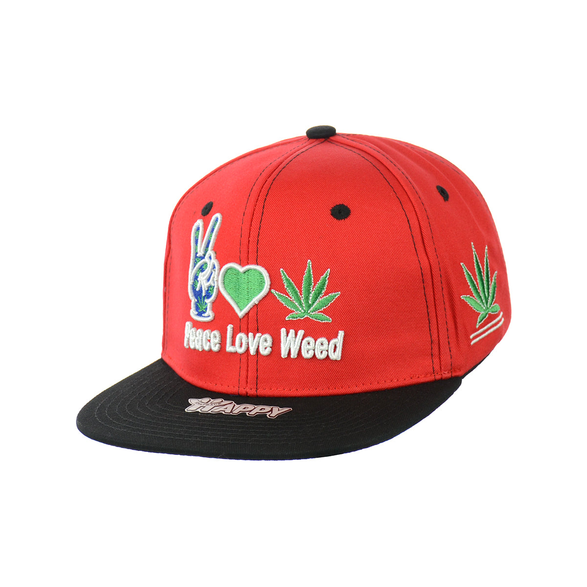 Peace Love Weed Hat Embroidered Snapback Hat