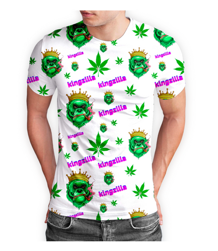 Kingzilla Cannabis Leaf White Short Sleeve T-Shirt Pack of 5 Units 1-M, 1-L, 1-XL, 1-XXL, 1-XXXL -- 100% Polyester