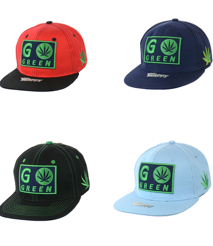 Go Green Leaf Embroidered Snapback Hat 100% Cotton