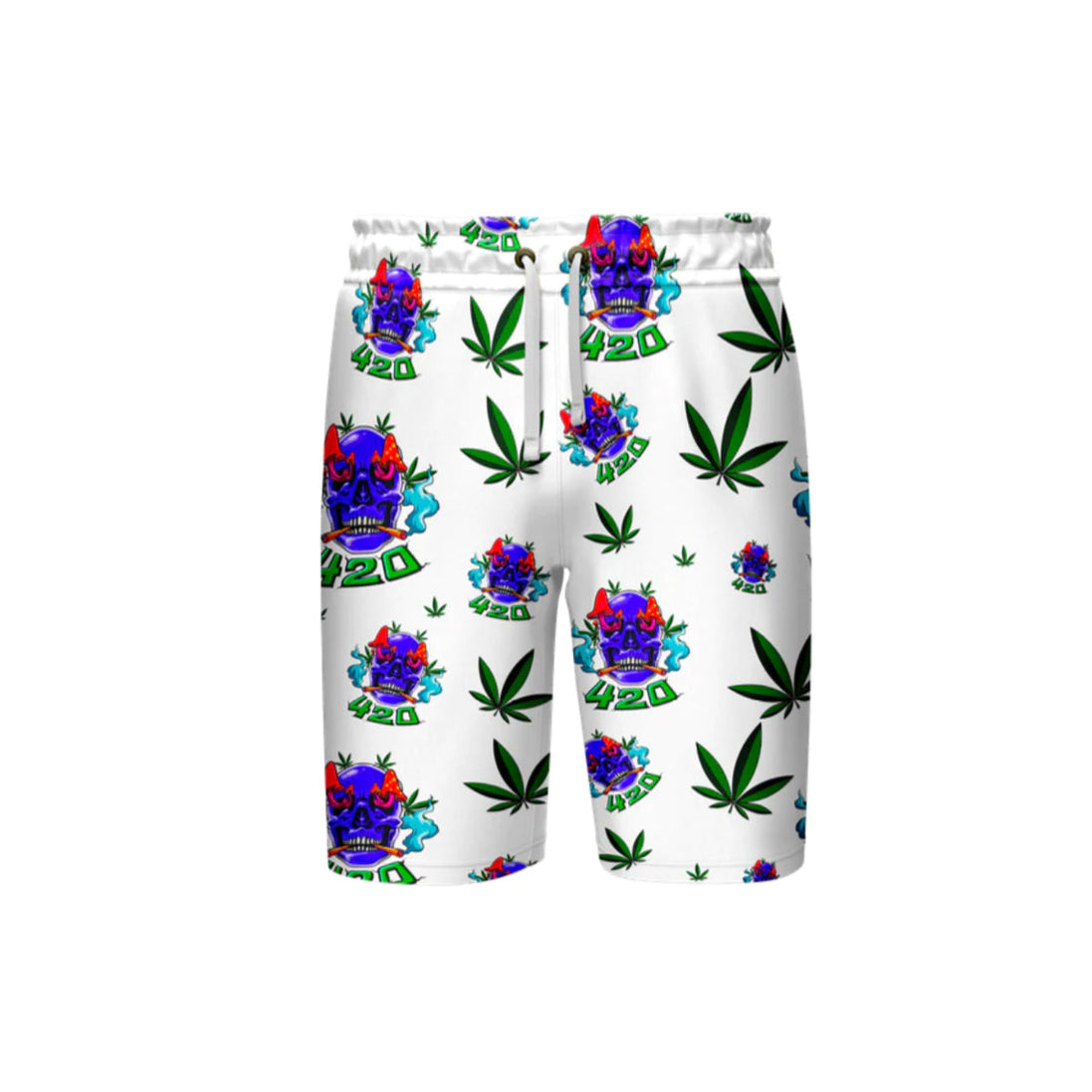 420 Skull Leaf White Short, Pack of 5 Sizes Sets, 1-M, 1-L, 1-XL, 1-XXL, 1-XXXL