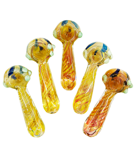 4" Hand Pipe Gold Silver Fume Glass Swirling Art