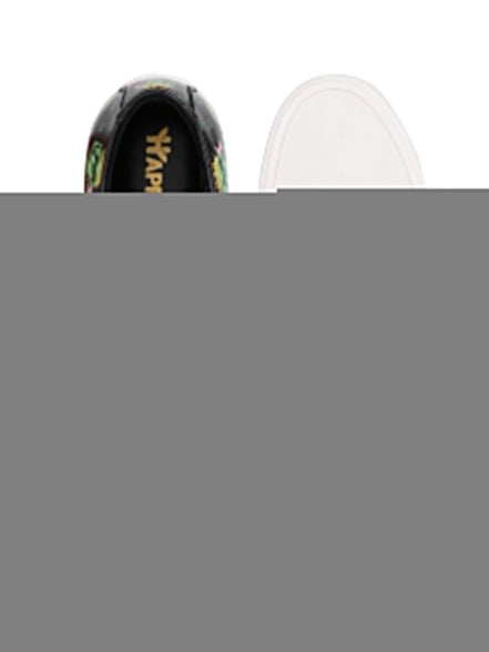 Kingzilla Weed Design Deep Black Shoe - Printed Synthetic Vegan Leather Size