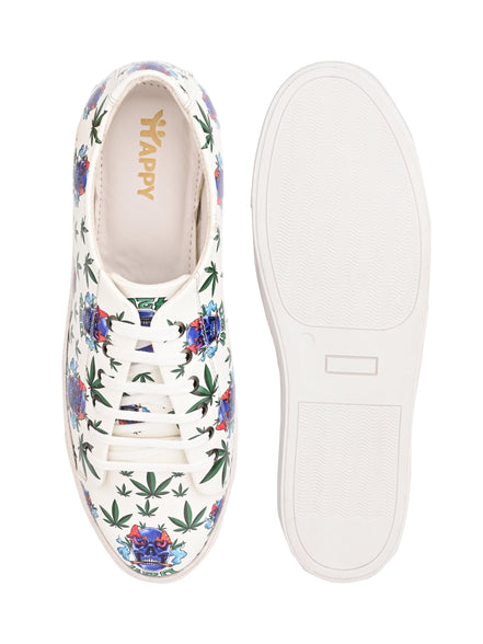 Skull 420 Weed Design Snow White Shoe - Printed Synthetic Vegan Leather