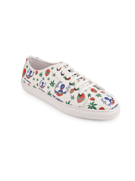 I am Landing Weed Design Snow White Shoe - Printed Synthetic Vegan Leather Size