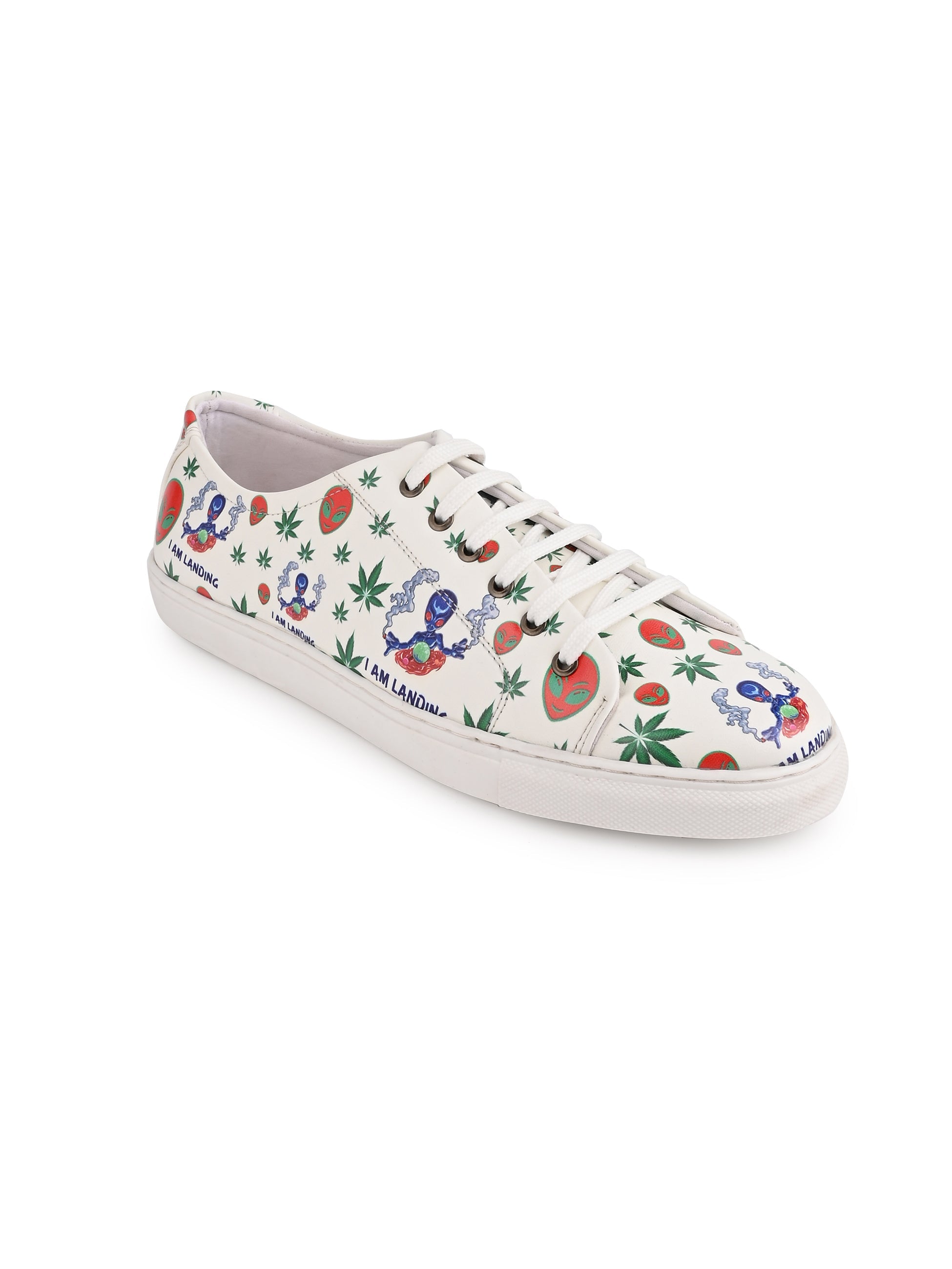 I am Landing Weed Design Snow White Shoe - Printed Synthetic Vegan Leather Size