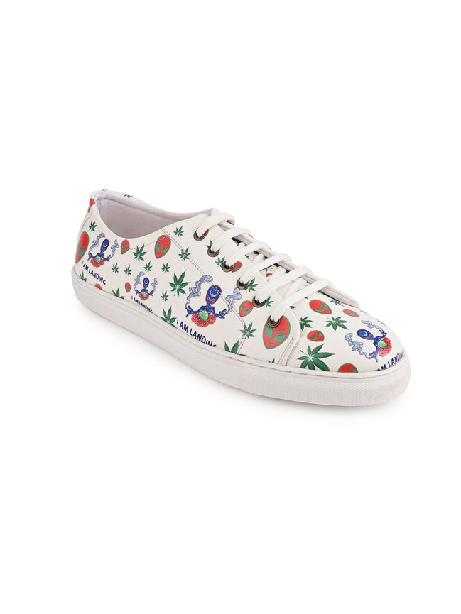 I am Landing Weed Design Snow White Shoe - Printed Synthetic Vegan Leather Size