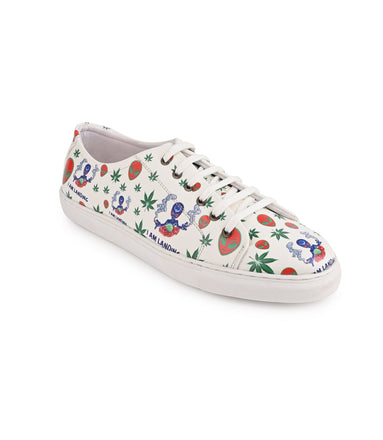 I am Landing Weed Design Snow White Shoe - Printed Synthetic Vegan Leather Size
