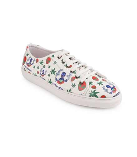 I am Landing Weed Design Snow White Shoe - Printed Synthetic Vegan Leather Size