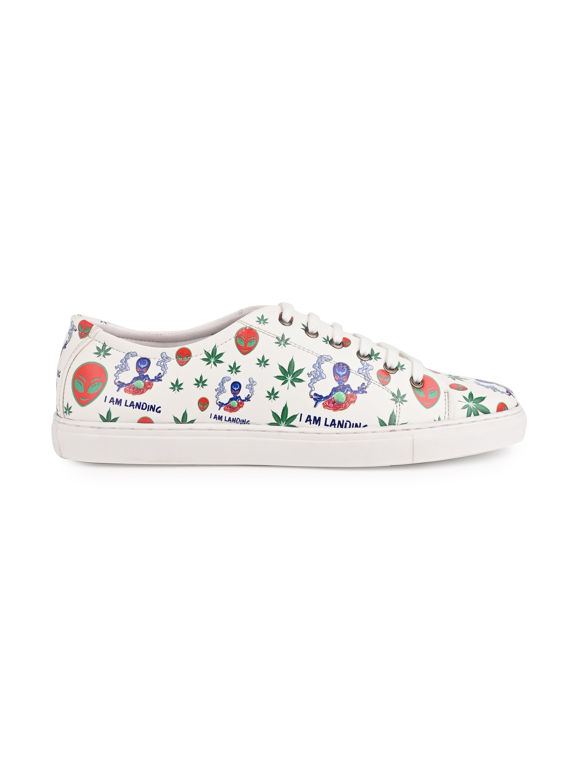 I am Landing Weed Design Snow White Shoe - Printed Synthetic Vegan Leather Size