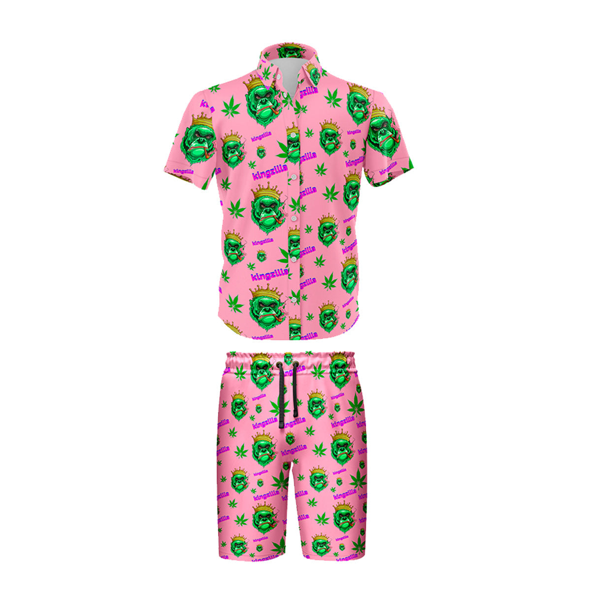 Kingzilla Leaf Pink Shirt and Short Set, Pack of 5 Sizes Sets, 1-M, 1-L, 1-XL, 1-XXL, 1-XXXL