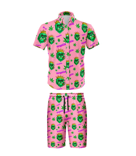 Kingzilla Leaf Pink Shirt and Short Set, Pack of 5 Sizes Sets, 1-M, 1-L, 1-XL, 1-XXL, 1-XXXL