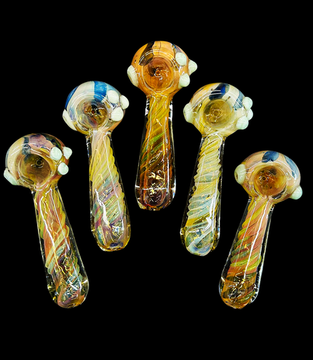 4" Hand Pipe Gold Silver Fume Glass Swirling Art