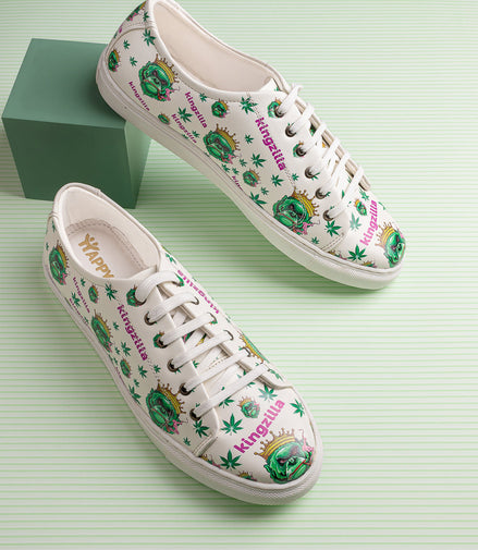 Kingzilla Weed Design Snow White Shoe - Printed Synthetic Vegan Leather Sizes