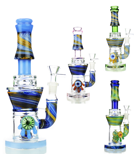 10" Water Pipe Inside Marble Art Water Pipe with Locket and 14mm Male Bowl