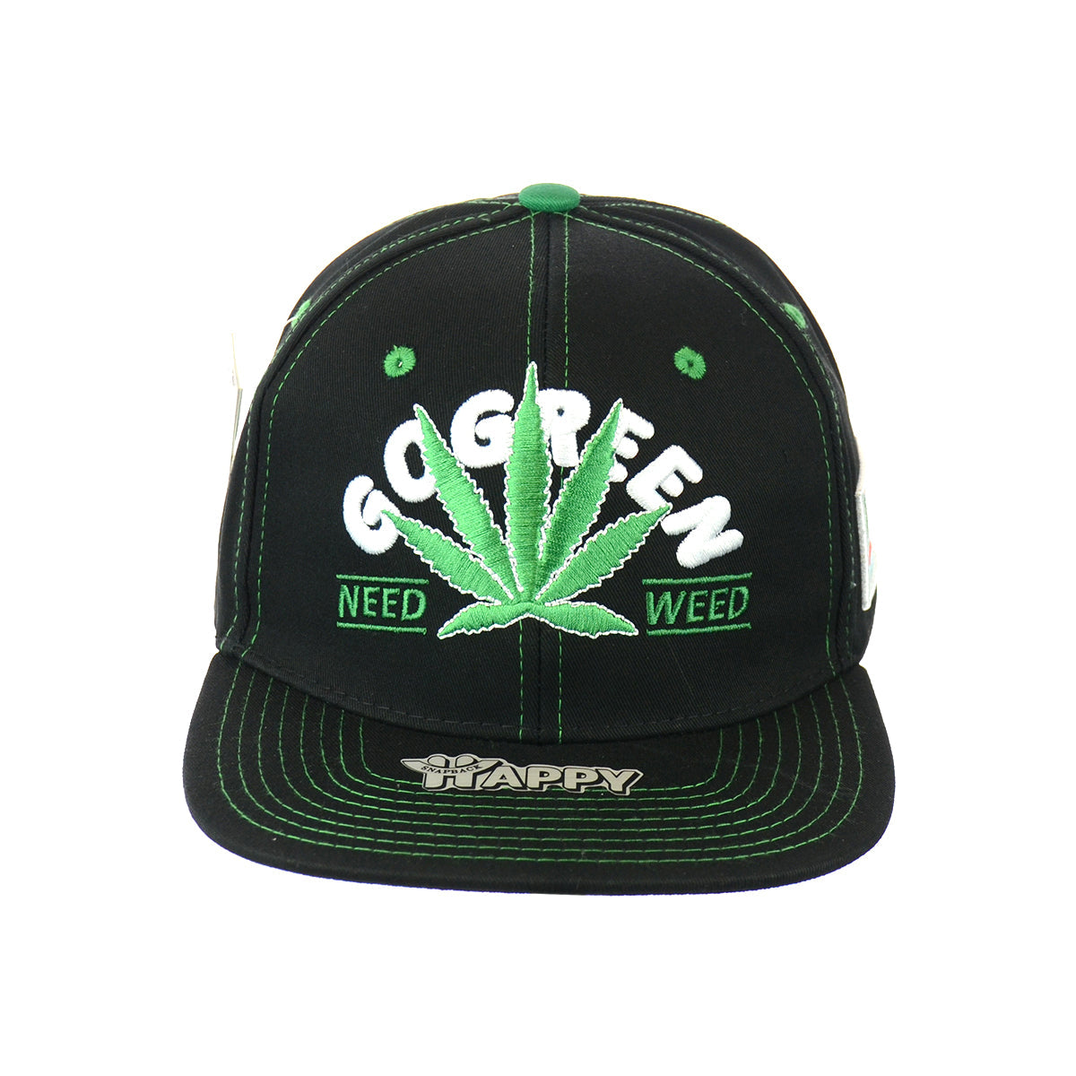 Go Green Leaf Embroidered Snapback Hat