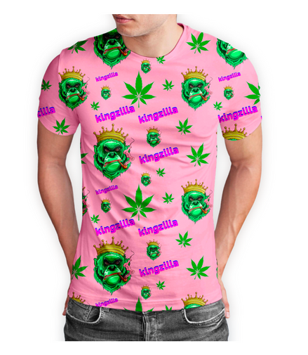 Kingzilla Cannabis Leaf Pink Short Sleeve T-Shirt Pack of 5 Units 1-M, 1-L, 1-XL, 1-XXL, 1-XXXL -- 100% Polyester