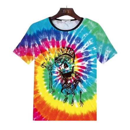 Skeleton Design Tie Die Polyester Short Sleeve T-Shirt - Pack of 6 Units  1S,1M, 1L, 1XL, 2XL, 3XL