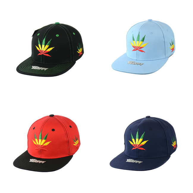 Rasta Leaf Good Vibes Embroidered Snapback Hat 100% Cotton