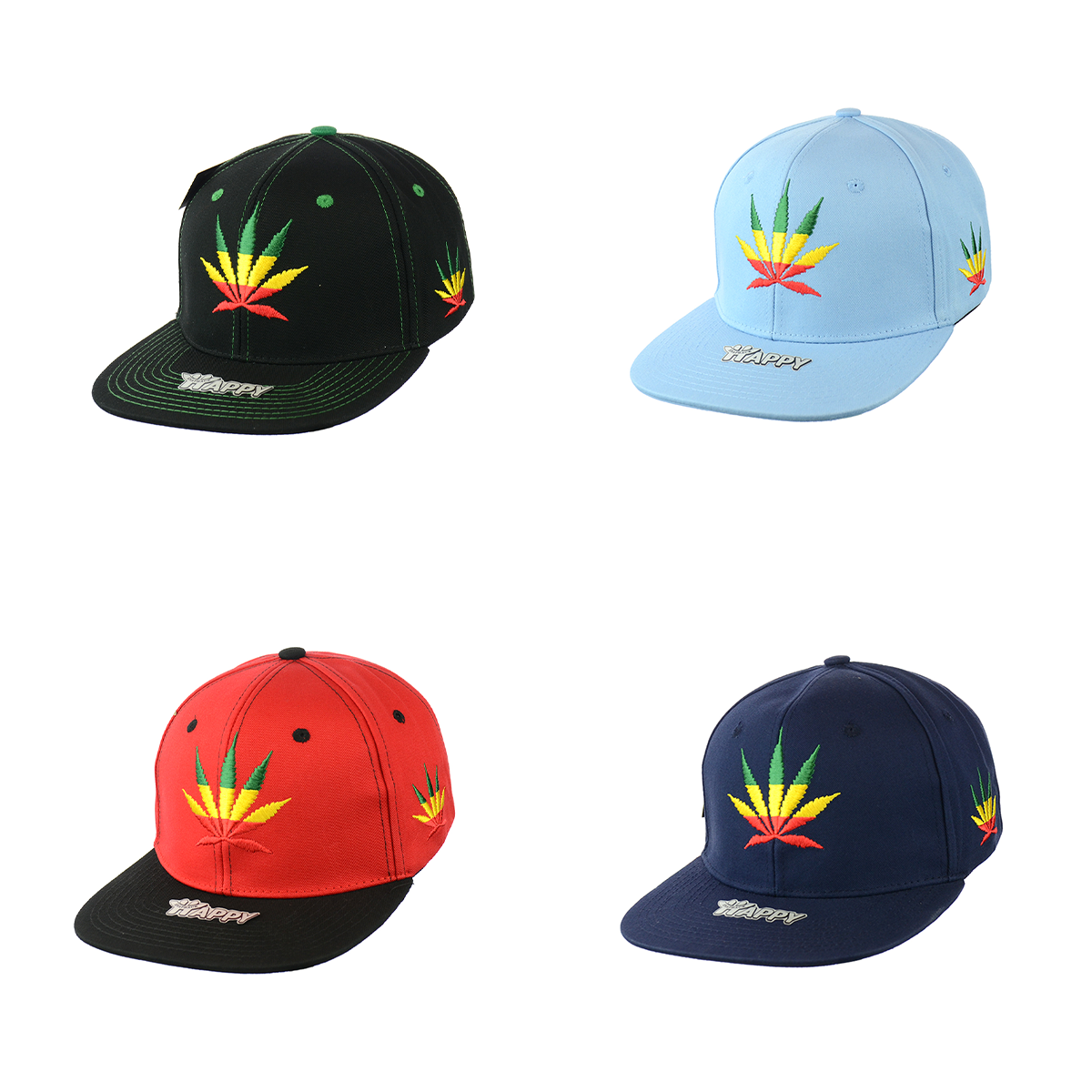 Rasta Leaf Good Vibes Embroidered Snapback Hat 100% Cotton