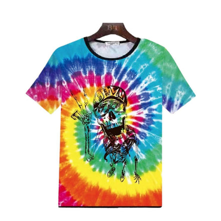 Skeleton Design Tie Die Polyester Short Sleeve T-Shirt - Pack of 6 Units  1S,1M, 1L, 1XL, 2XL, 3XL