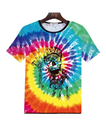Skeleton Design Tie Die Polyester Short Sleeve T-Shirt - Pack of 6 Units  1S,1M, 1L, 1XL, 2XL, 3XL