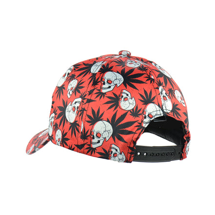 420 Skull Weed Leaf Design Red Baseball Snap Back Hat