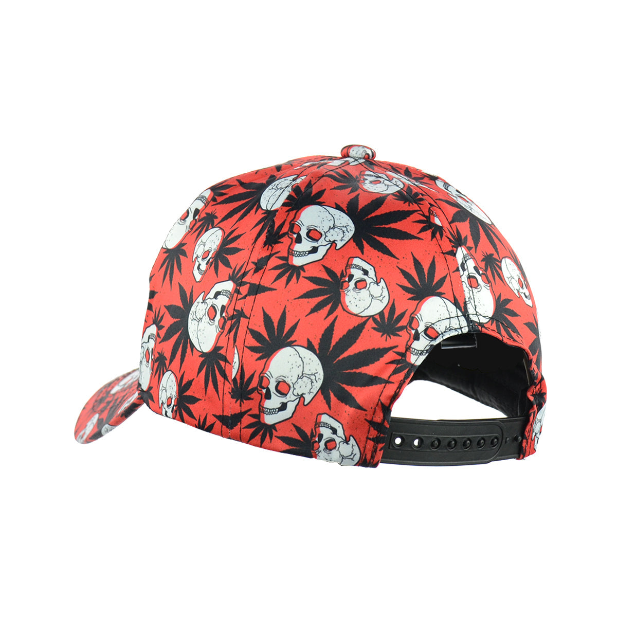 420 Skull Weed Leaf Design Red Baseball Snap Back Hat