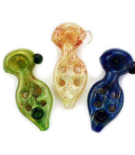4.5" Hand Pipe Four Wholes Design Marble Art Glass
