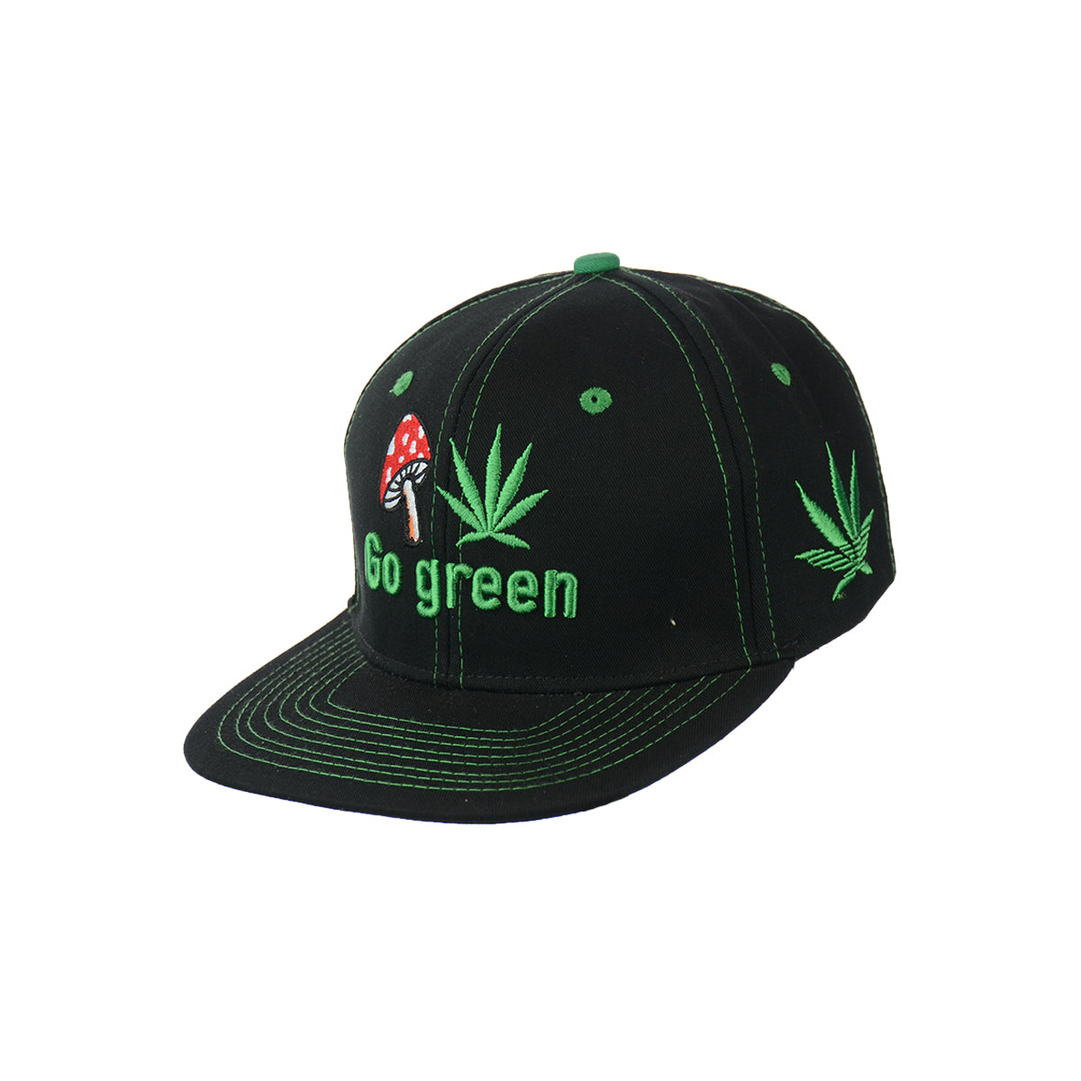 Mushroom Go Green Embroidered Snapback Hat 100% Cotton