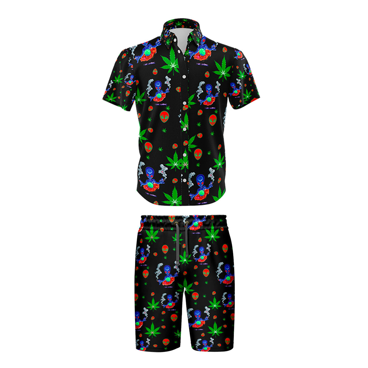 I Am Landing Leaf Black Shirt and Short Set, Pack of 5 Sizes Sets, 1-M, 1-L, 1-XL, 1-XXL, 1-XXXL