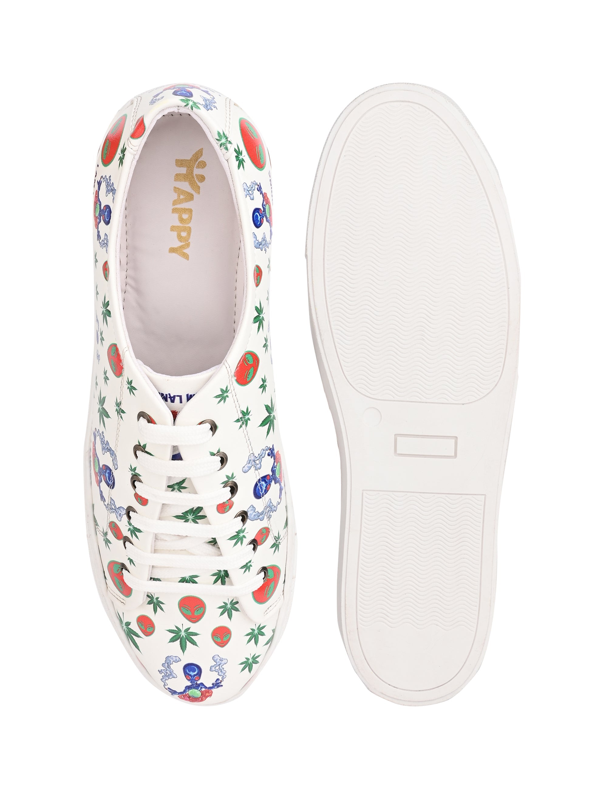 I am Landing Weed Design Snow White Shoe - Printed Synthetic Vegan Leather Size
