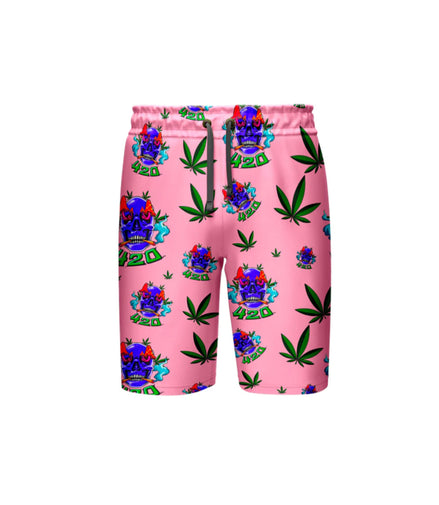 421 Skull Leaf Pink Short, Pack of 5 Sizes Sets, 1-M, 1-L, 1-XL, 1-XXL, 1-XXXL