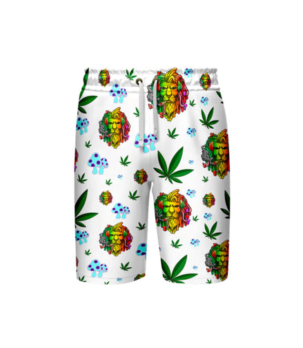 Lion Smoking Leaf White Short, Pack of 5 Sizes Sets, 1-M, 1-L, 1-XL, 1-XXL, 1-XXXL