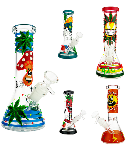 8" Glow In Dark Assorted Design Beaker