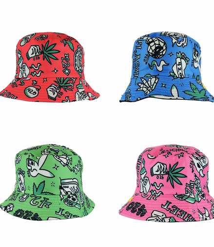 420 Skull Bunny Cannabis Life Design Bucket Hats Reversible Wear