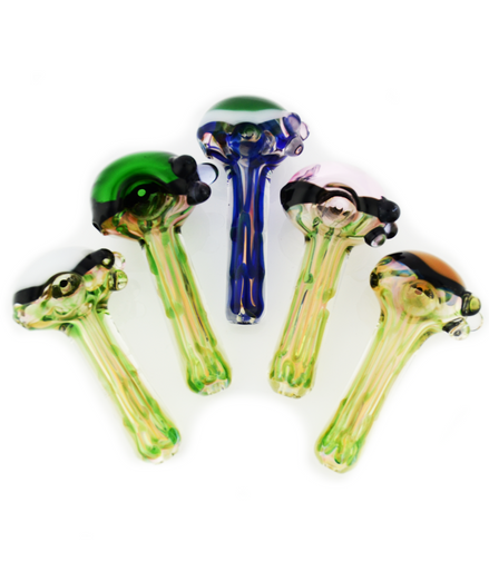 4.5" Hand Pipe Spoon with Zig Zag Line And Gold Fume Glass